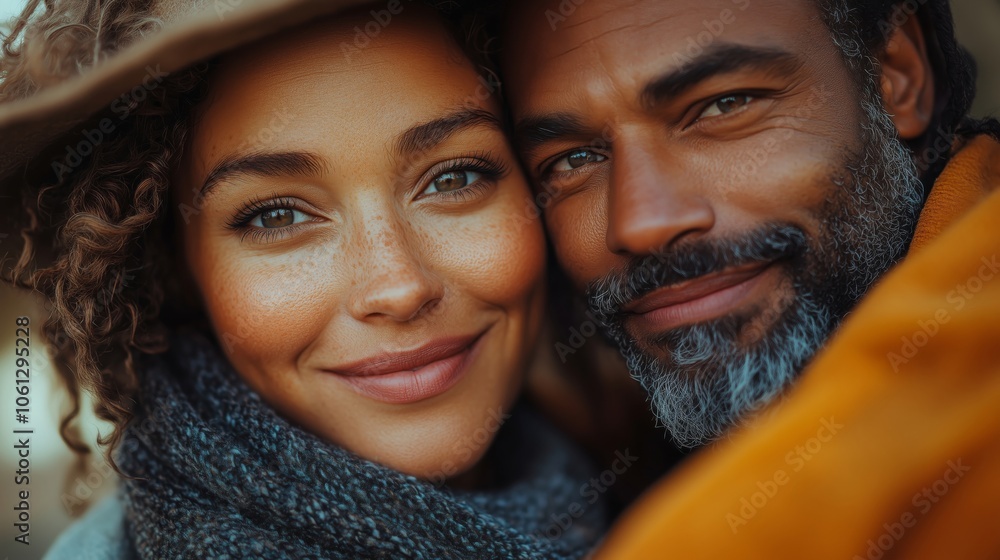 A Joyful Evening Portrait of a Loving Couple Outdoors A Joyful Evening Portrait of a Loving Couple Outdoors