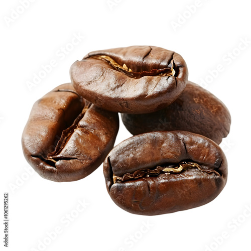 A handful of coffee beans with a rich brown color, isolated on white background