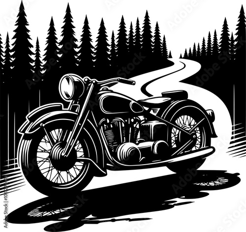 Vintage Motorcycle Vector Silhouette. A vector image of a vintage motorcycle silhouette. Single layer black and white image.