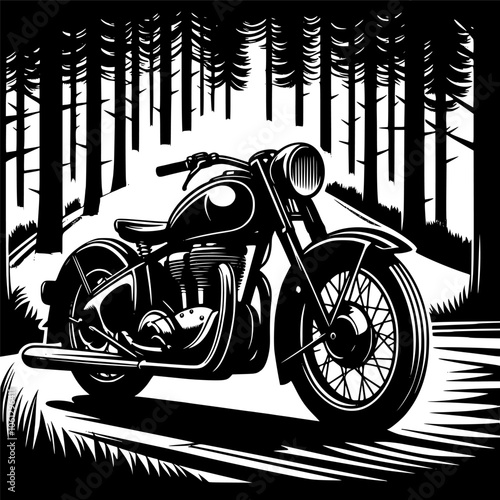 Vintage Motorcycle Vector Silhouette. A vector image of a vintage motorcycle silhouette. Single layer black and white image.