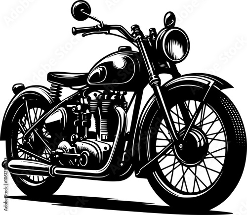 Vintage Motorcycle Vector Silhouette. A vector image of a vintage motorcycle silhouette. Single layer black and white image.