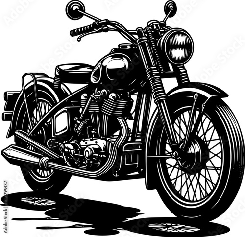 Vintage Motorcycle Vector Silhouette. A vector image of a vintage motorcycle silhouette. Single layer black and white image.