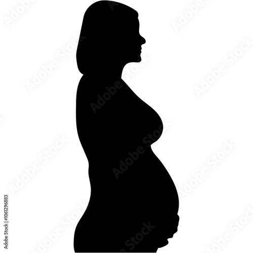 Silhouette of Pregnant Lady. Isolated Clipart on White Background.