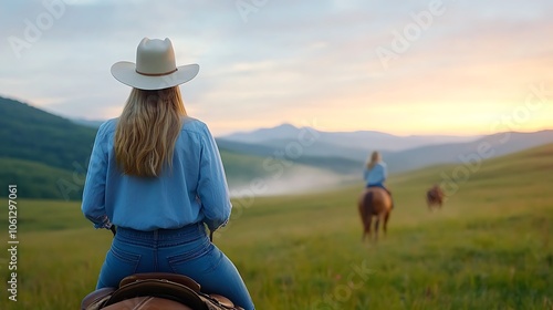 Explore the serenity of horseback riding in nature's breathtaking landscape photo