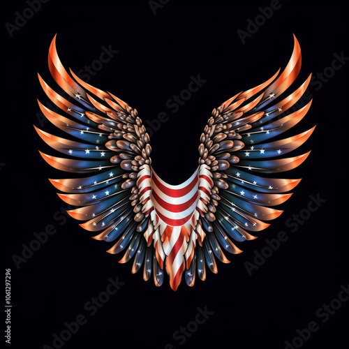 Eagle wing with usa flag as it color photo