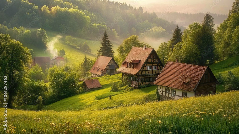 Lush green landscapes and traditional timber-framed houses in Saxony, Germany, Saxony, Germany . Lush green landscapes and traditional timber-framed houses in Saxony, Germany, Saxony, Germany .