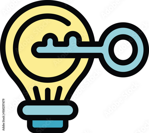 Key is unlocking a light bulb, symbolizing finding solutions and generating innovative ideas