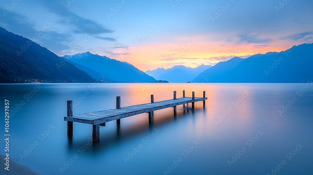 custom made wallpaper toronto digitalExperience serenity by the tranquil lakeside dock at dawn with majestic mountains in the background