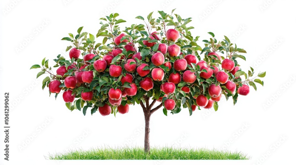 Obraz premium Charming an apple tree with ripe apples, emphasizing growth and nature, ideal for environmental themes, isolated on a bright white backdrop for clarity
