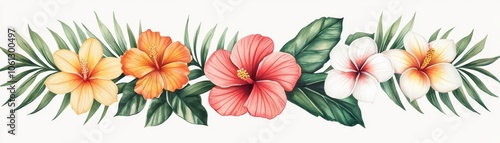 Wallpaper Mural Colorful tropical flowers and leaves arranged in a decorative design. Torontodigital.ca