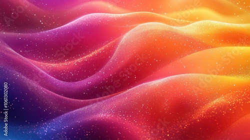 Abstract background with soft, flowing waves in a vibrant color gradient with sparkling glitter.