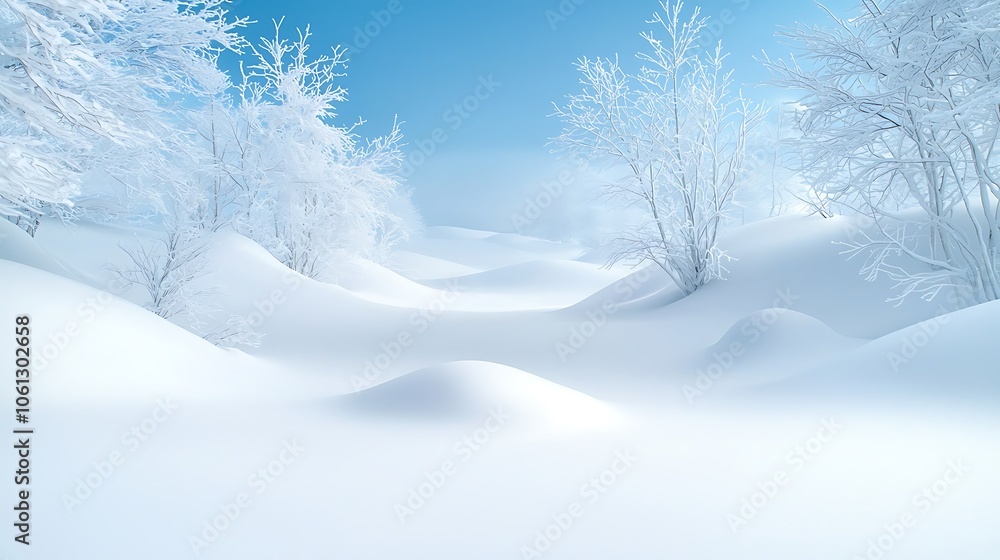 Fototapeta premium Explore the serene beauty of a winter wonderland landscape filled with snow-capped trees
