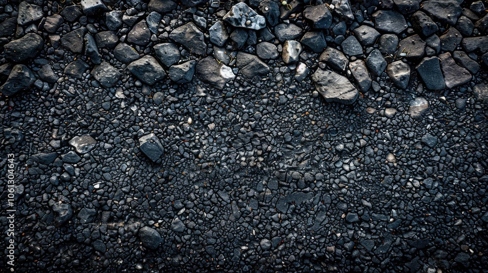 Texture of dark road surface with small rocks seen from above. Plenty of space for text. Texture of dark road surface with small rocks seen from above. Plenty of space for text.