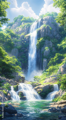 Beauty in nature, amazing waterfall , Beautiful landscape of waterfall, Water stream of waterfall cascade in nature forest landscape
