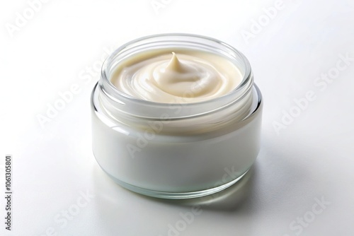 cosmetic cream or yogurt in a jar on white background