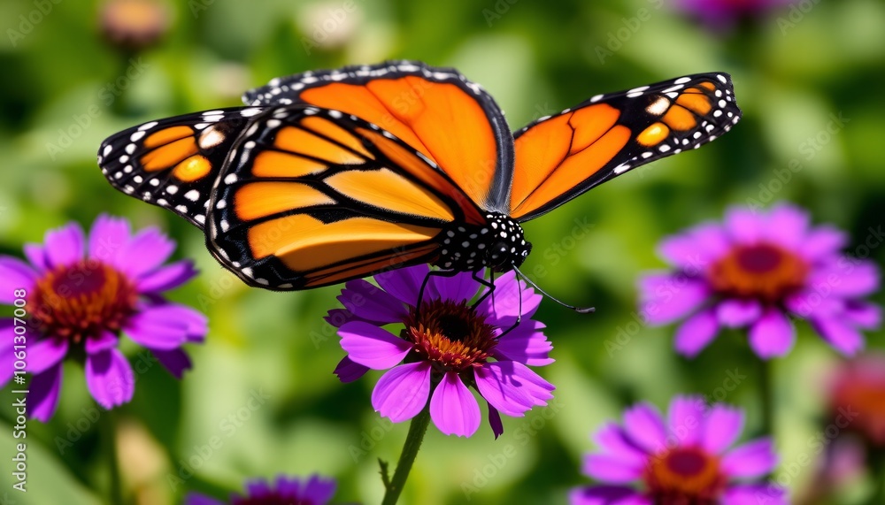 Vibrant Monarch Butterfly Sipping Nectar from a Purple Flower Vibrant Monarch Butterfly Sipping Nectar from a Purple Flower