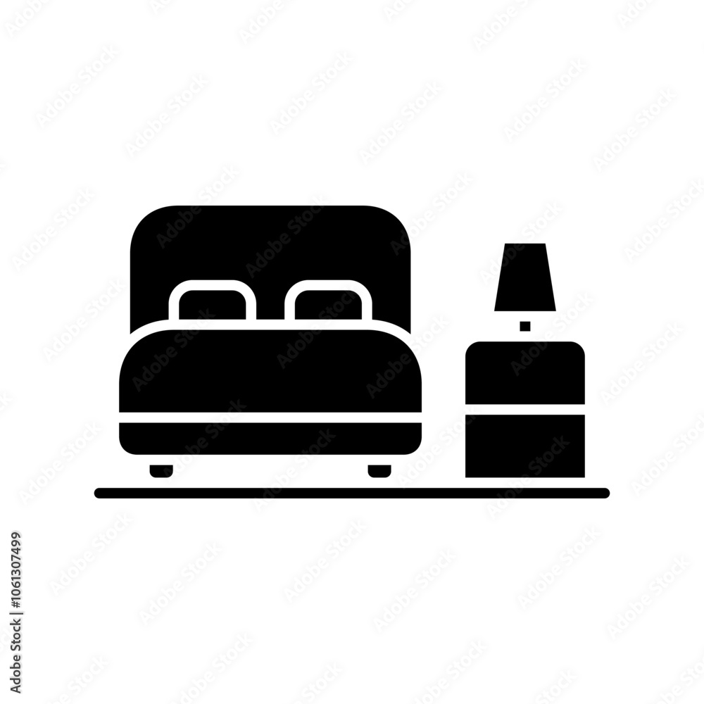 Hotel bed and nightlight icon solid vector design in trendy style Hotel bed and nightlight icon solid vector design in trendy style