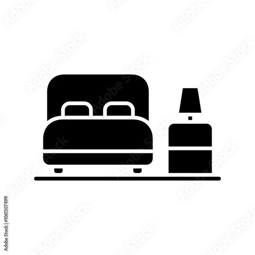 Hotel bed and nightlight icon solid vector design in trendy style