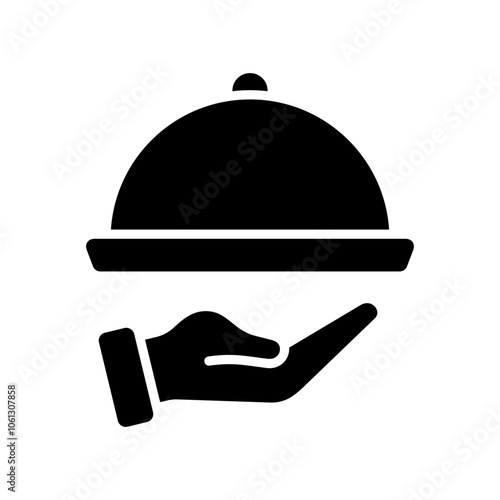 Waiter hand with food icon solid vector design in trendy style