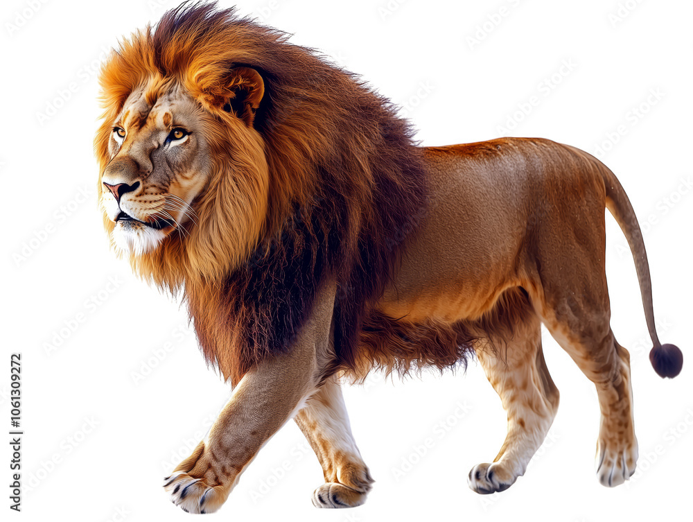 Obraz premium Majestic Lion with Flowing Mane in Dynamic Pose