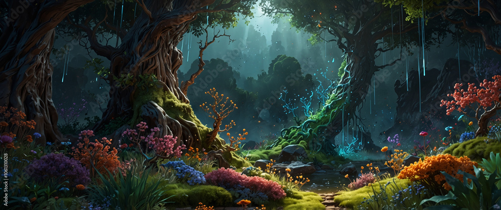 At the center of this abstract landscape, Big and mysterious tree. At the center of this abstract landscape, Big and mysterious tree.