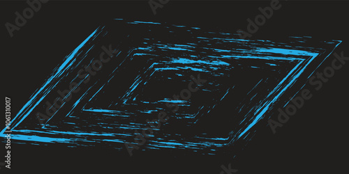 blue square grunge texture, brush stroke isolated on black background.