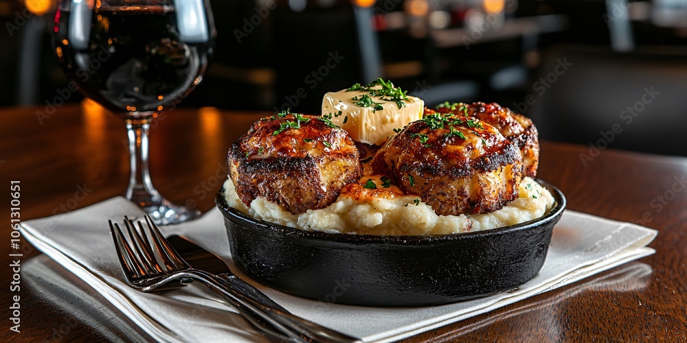 Savory Dish with Mashed Potatoes and Red Wine Savory Dish with Mashed Potatoes and Red Wine