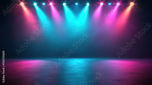 Wallpaper Mural Vibrant stage lights illuminate an empty stage, creating a colorful atmosphere perfect for performances and events. Torontodigital.ca