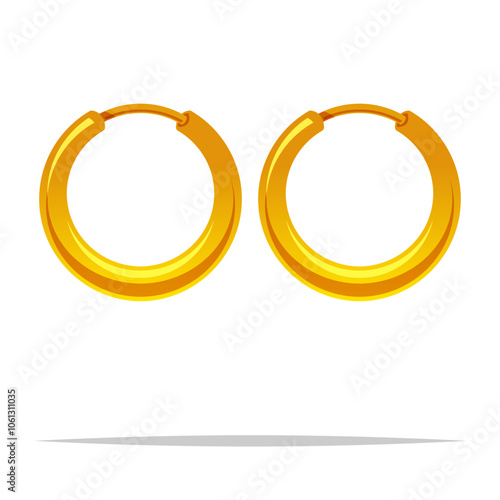 Golden hoop earrings vector isolated illustration
