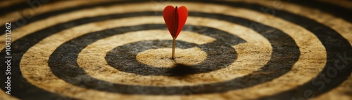 Red dart hitting bullseye on target, a symbol of precision, accuracy, and goal achievement in business marketing photo
