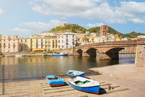 Quadro su tela View of the Sardinian village of Bosa from the river
