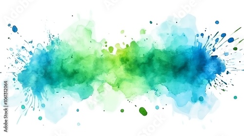 Blue and green watercolor paint splashes or blotches with fringe bleed wash