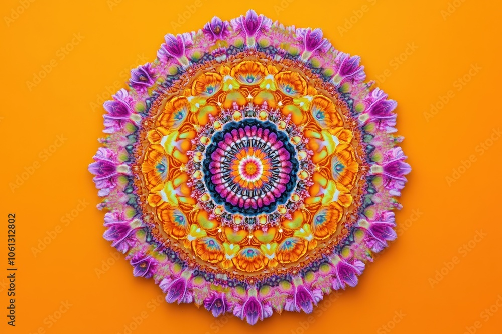 Vibrant Floral Mandala on Orange Background Vibrant Floral Mandala on Orange Background