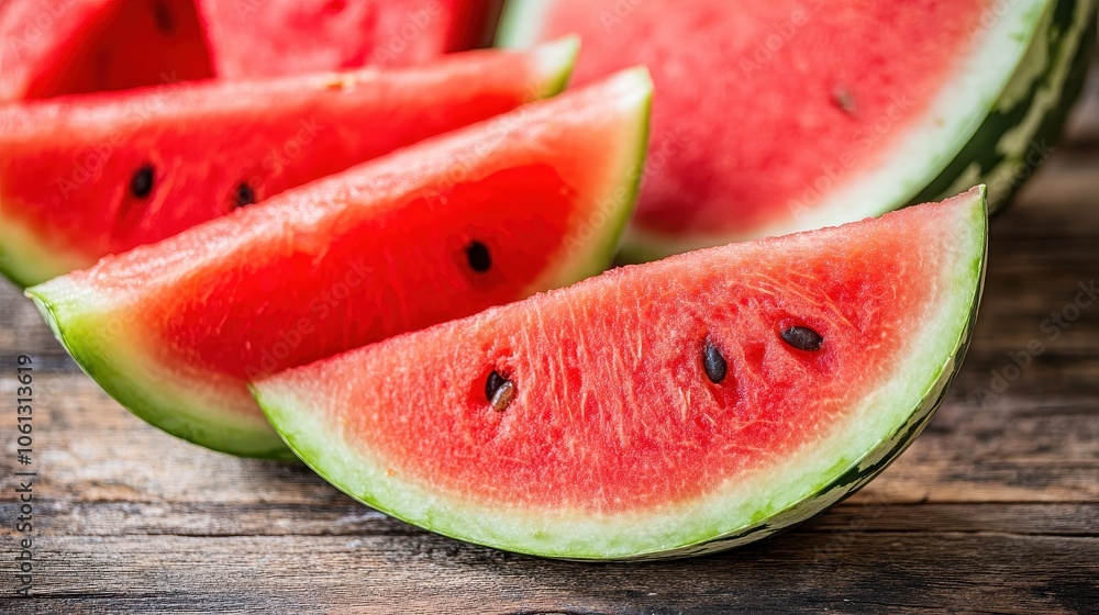 Fresh and juicy watermelon slices arranged beautifully on a rustic wooden surface. Perfect for summer and healthy snacks. Fresh and juicy watermelon slices arranged beautifully on a rustic wooden surface. Perfect for summer and healthy snacks.