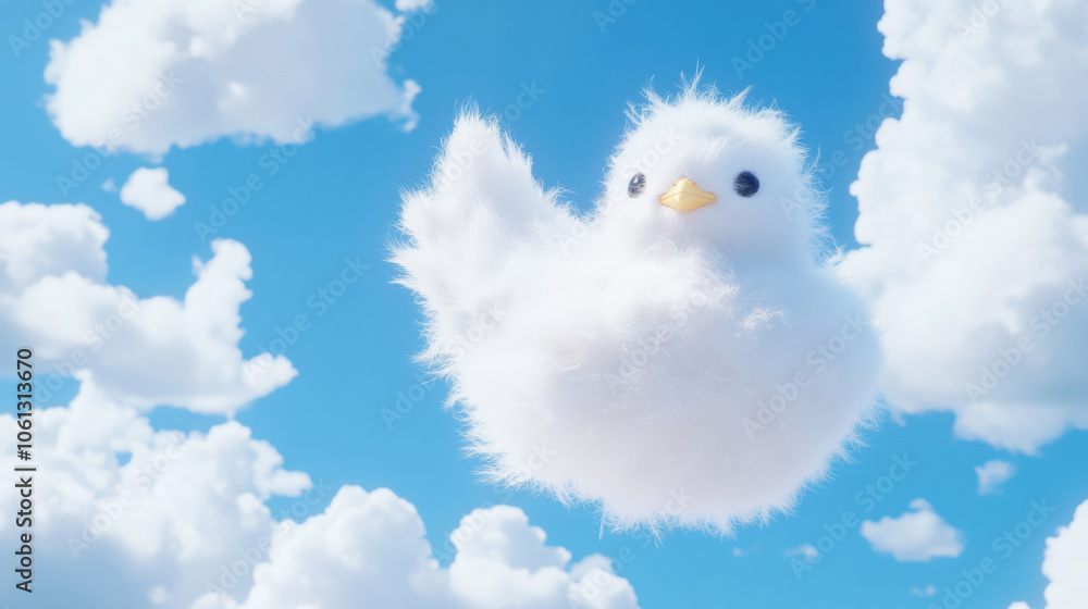 3D cute chick bird fluffy white clouds shape blue sky cloudscape adorable pet animal fashion healing wallpaper background with copy space 3D cute chick bird fluffy white clouds shape blue sky cloudscape adorable pet animal fashion healing wallpaper background with copy space