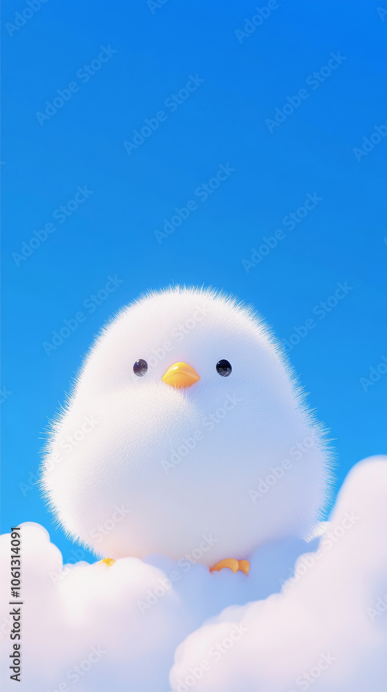 3D cute chick bird fluffy white clouds shape blue sky cloudscape adorable pet animal fashion healing wallpaper background with copy space 3D cute chick bird fluffy white clouds shape blue sky cloudscape adorable pet animal fashion healing wallpaper background with copy space