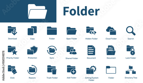 Folder icon. Collection of solid vector icons on storage, file management, computer technology, directory, documents.