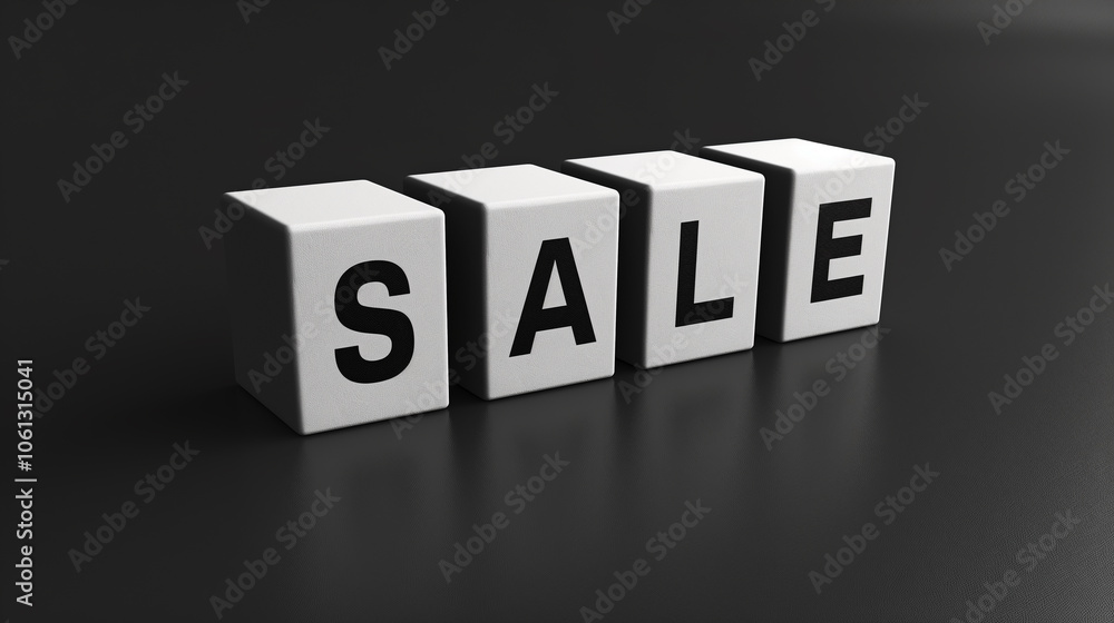 Obraz premium White Blocks Spelling 'SALE' on Black Reflective Background for Marketing and Retail Concept