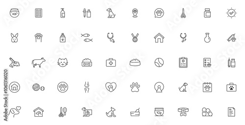 Veterinary and animals line icons collection. Pets line icons. Lovely animals icon pack. 
