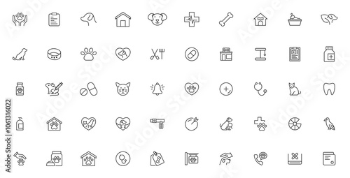 Veterinary and animals line icons collection. Pets line icons. Lovely animals icon pack. 