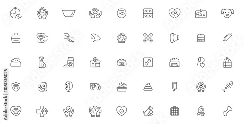 Veterinary and animals line icons collection. Pets line icons. Lovely animals icon pack. 