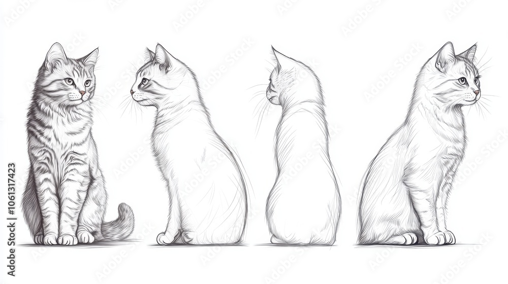 ภาพประกอบสต็อก A tutorial showing the process of drawing a cat, from ...