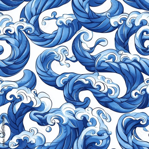 Watercolor seamless pattern of ropes and waves, flowing and artistic, ideal for backgrounds.