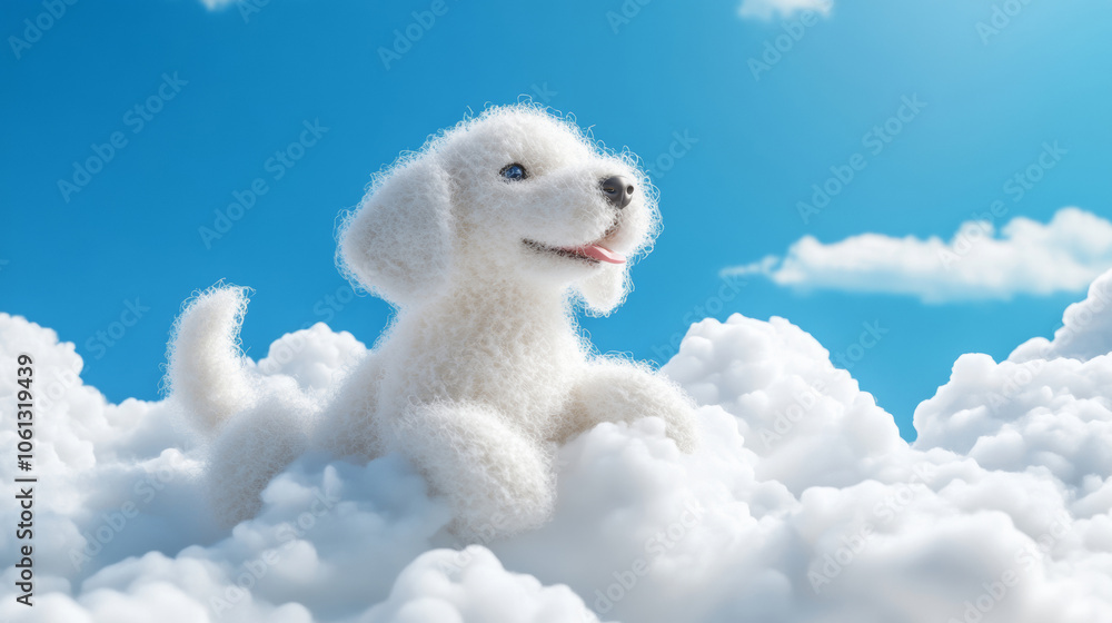 3D cute puppy dog fluffy white clouds shape blue sky cloudscape adorable pet animal fashion healing wallpaper background with copy space 3D cute puppy dog fluffy white clouds shape blue sky cloudscape adorable pet animal fashion healing wallpaper background with copy space