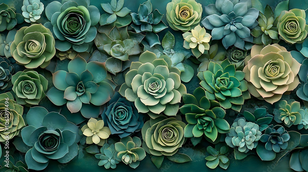 Succulent living wall with a blend of rosettes and cacti in shades of green and pastel, arranged in a clean, modern style, low-maintenance, soft ambient light, hyper-realistic, HD quality. --ar 16:9 Succulent living wall with a blend of rosettes and cacti in shades of green and pastel, arranged in a clean, modern style, low-maintenance, soft ambient light, hyper-realistic, HD quality. --ar 16:9