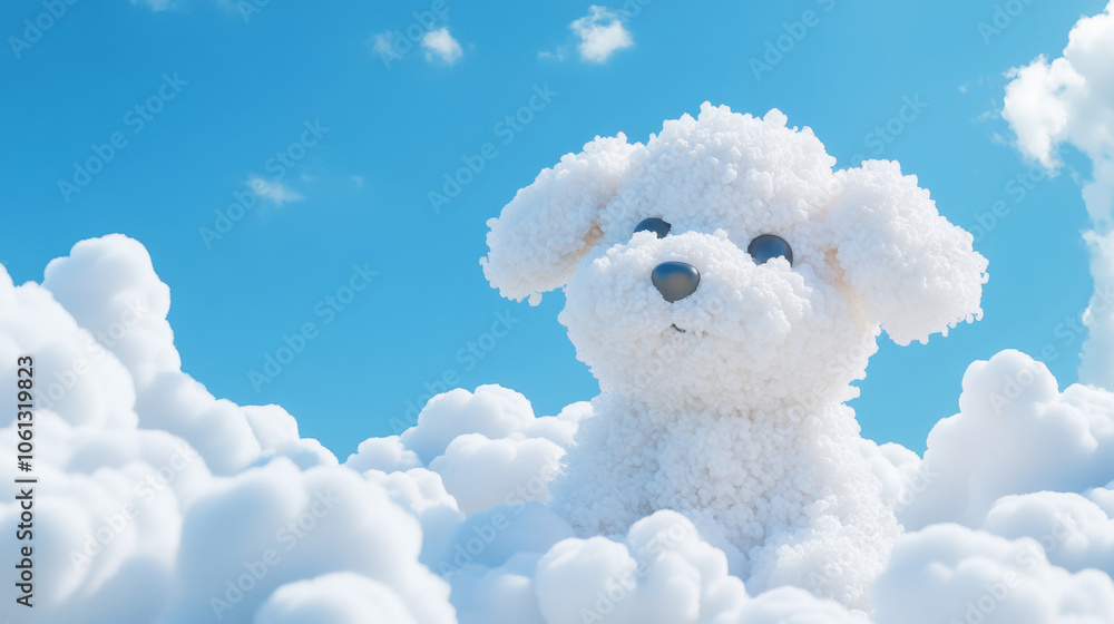 3D cute puppy dog fluffy white clouds shape blue sky cloudscape adorable pet animal fashion healing wallpaper background with copy space 3D cute puppy dog fluffy white clouds shape blue sky cloudscape adorable pet animal fashion healing wallpaper background with copy space