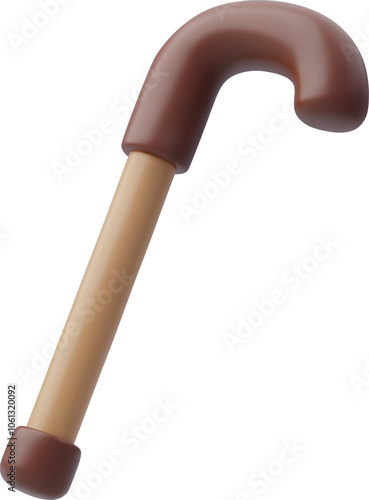 3d Vector Staff, Walking stick, Medical supplies, Equipment for elderly concept.