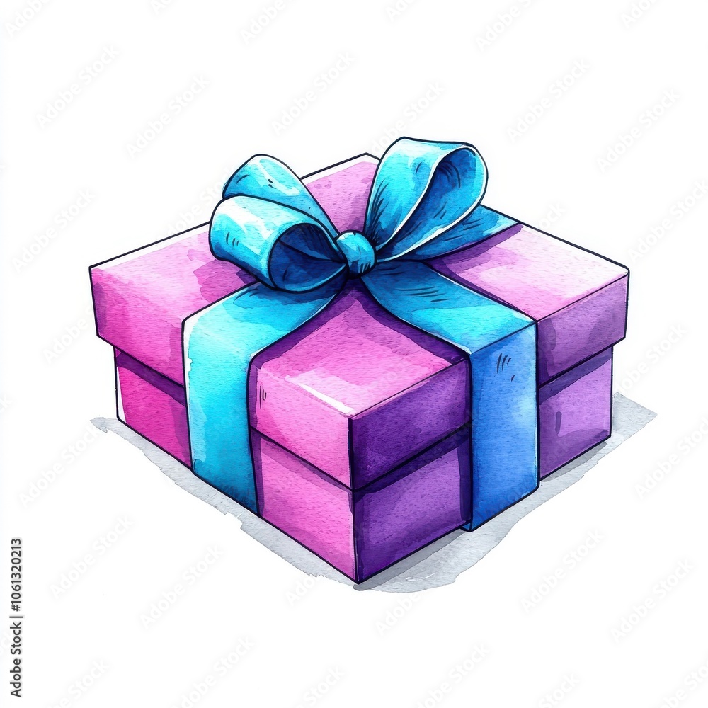 Obraz premium Watercolor style illustration of a gift box isolated on a white background.