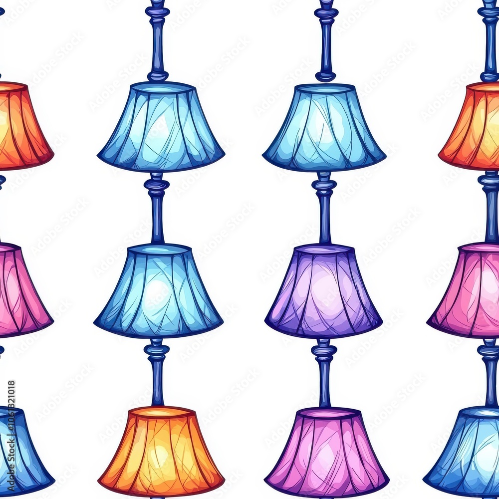 Watercolor seamless pattern of standing lamps isolated on a white background. Watercolor seamless pattern of standing lamps isolated on a white background.