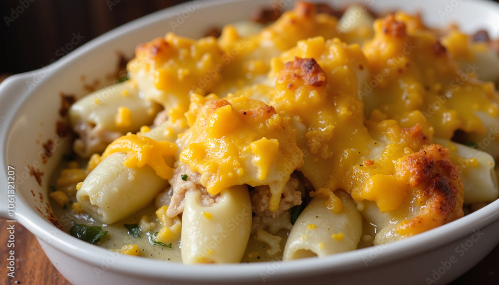 Creamy stuffed pasta shells with melted cheddar cheese topping Creamy stuffed pasta shells with melted cheddar cheese topping